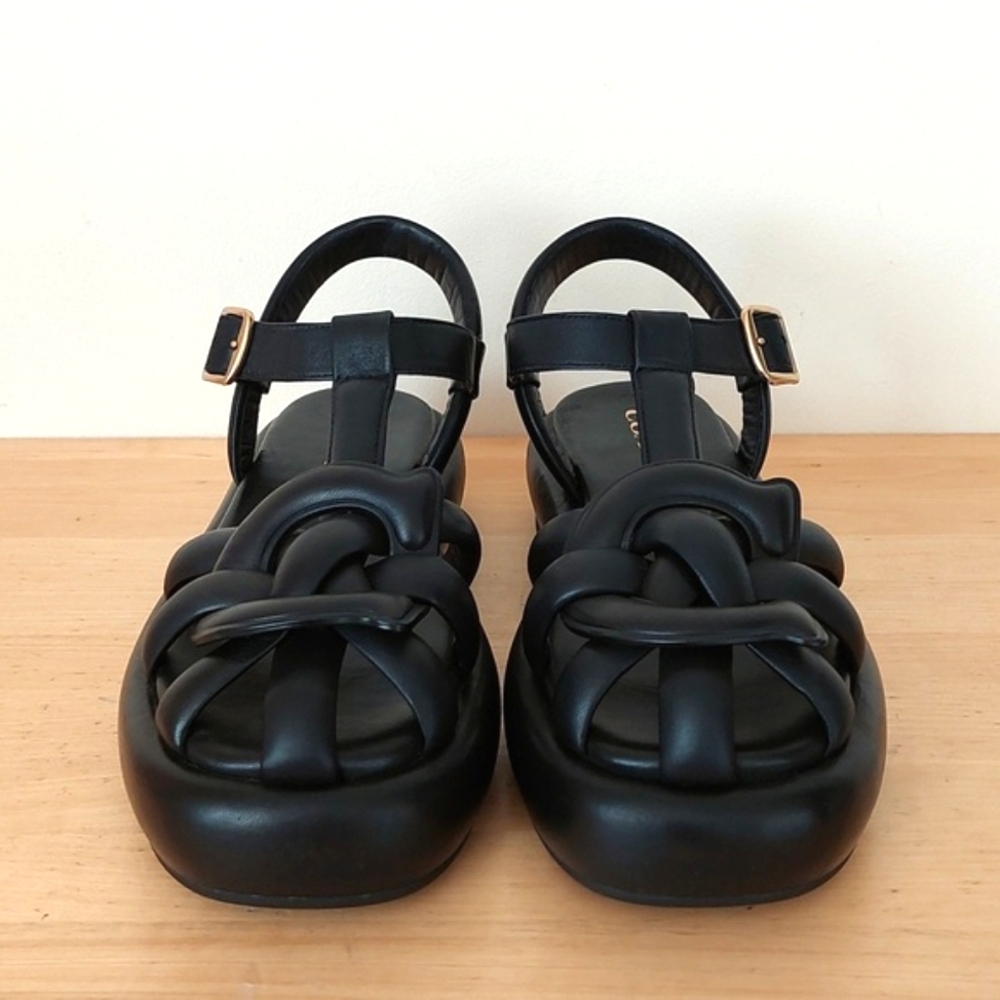Coach Penney Strappy Fisherman Platform Black Leather Sandals - Picture 3 of 16